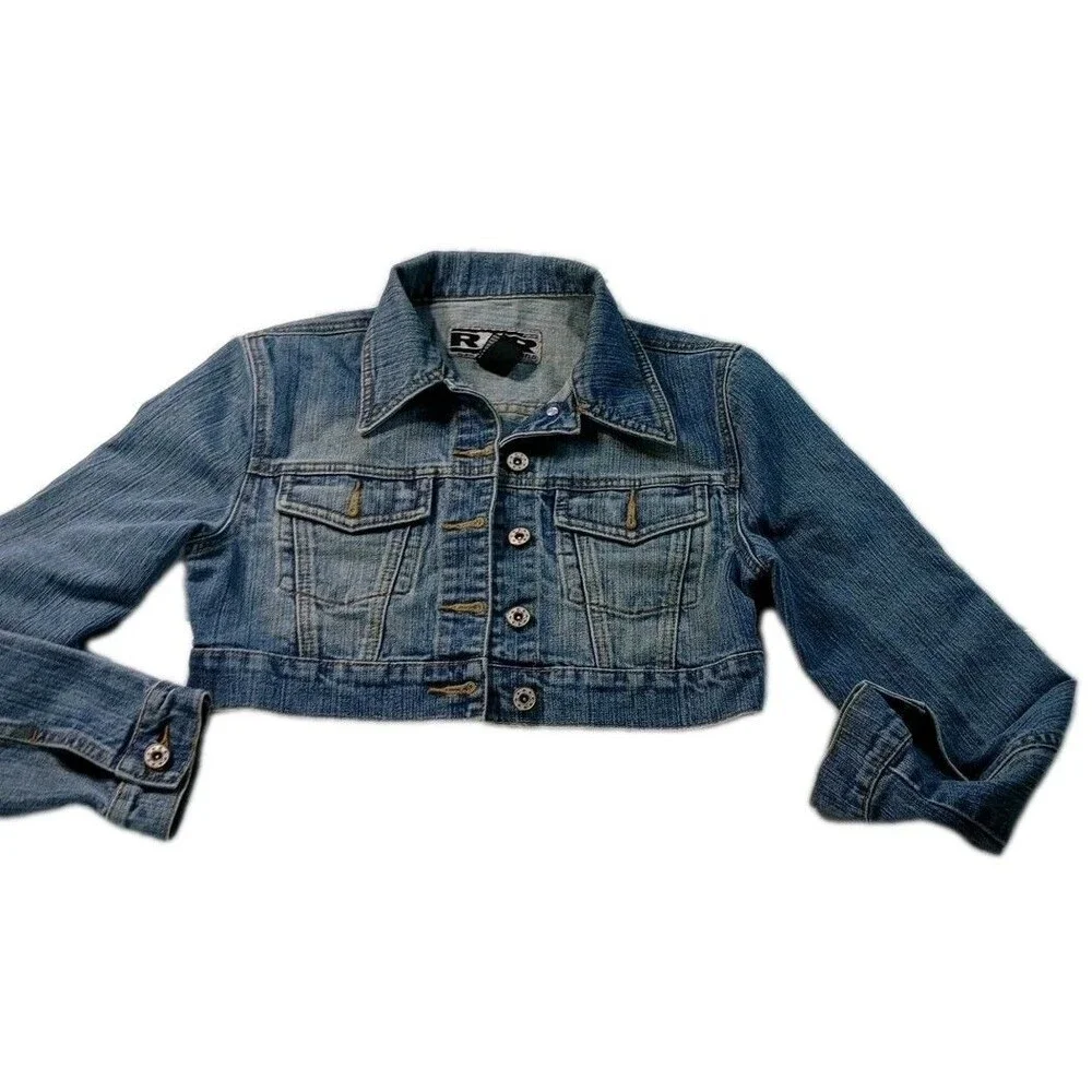 R4R Jeans  Jacket Medium Wash Girl Jean Crop Jacket Sz M